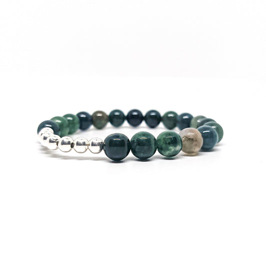 Bracelet perle Argent 925 - Agate mousse