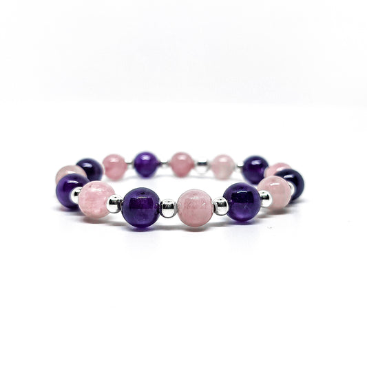 Bracelet perle Argent 925 - Améthyste - Quartz rose