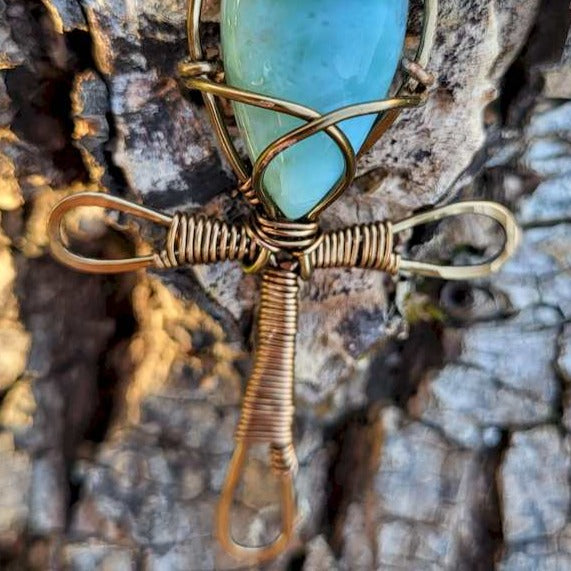 Pendentif Larimar symbole Ankh