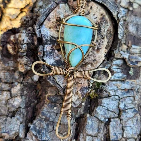 Pendentif Larimar symbole Ankh