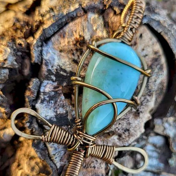 Pendentif Larimar symbole Ankh