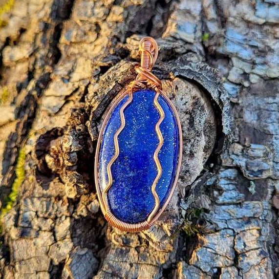 Pendentif Lapis lazuli en cuivre carré, anti-ternissement.